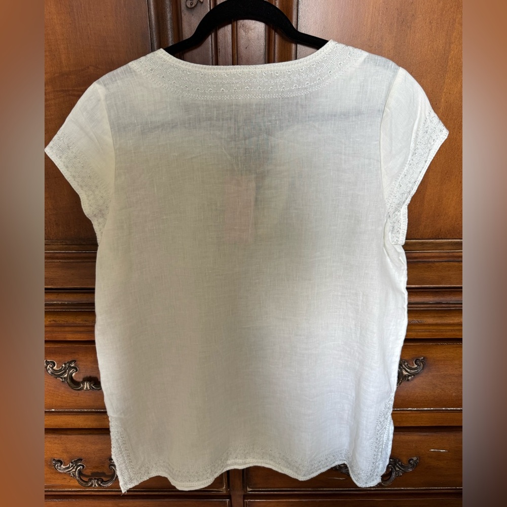 St. Tropez White with Silver Embroidery Washable Linen Blouse - Picture 7 of 9
